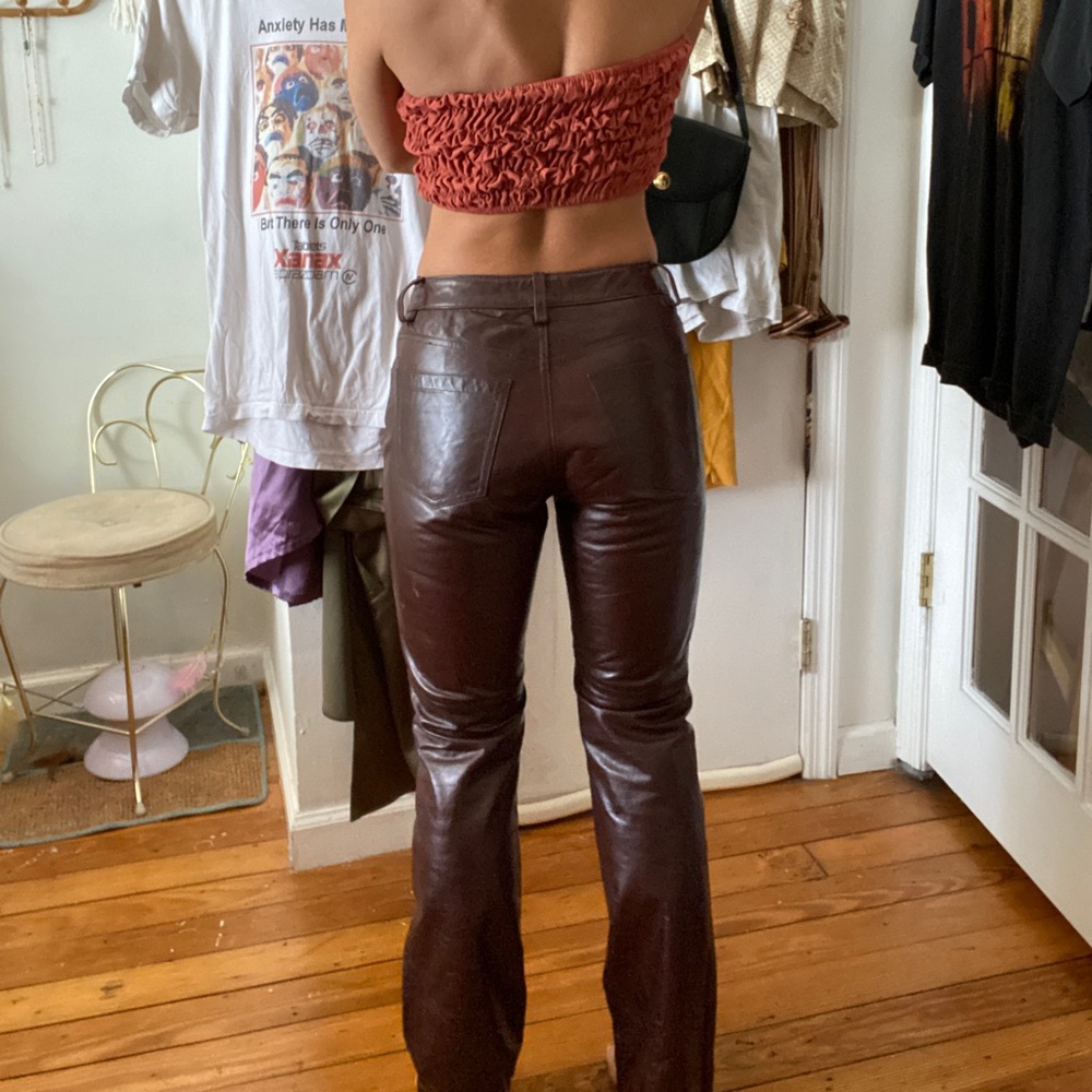 Y2K Authentic 100% Leather Burgundy Bootcut Pants